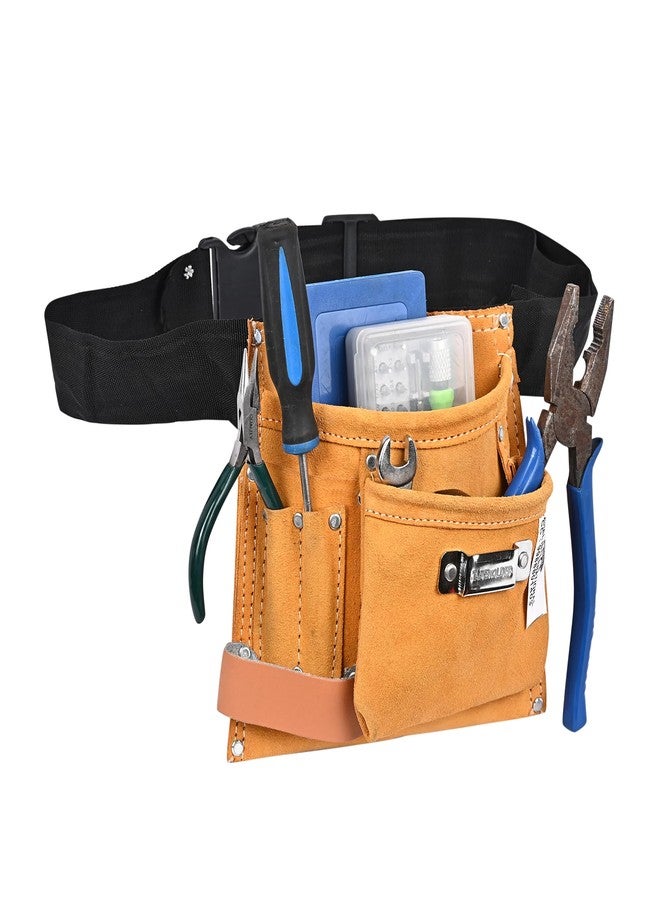 PAHAL Leather Tool Bag 5 Pockets with 1 Leather Prime quality Hammer Holder and 1 Tape Holder (Brown, 8.5 x 9 inches) - Image 2